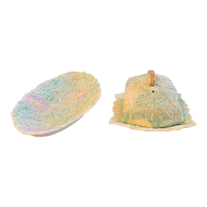 Vintage 1930's English Majolica Platter and Covered Cheese or Butter Dish – Avon Ware – 2 Pieces