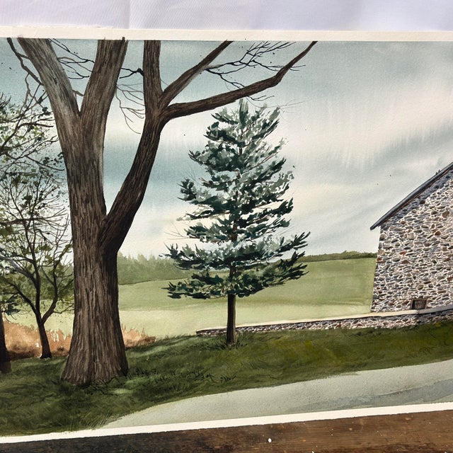 Linda Luke Pincock (American, 20th C) Farmhouse Landscape Watercolor Painting For Sale - Image 4 of 12