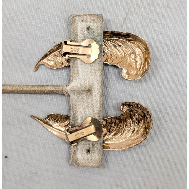 Gold Vintage Signed Napier Goldtone Feather Clip Earrings-2 Pieces For Sale - Image 8 of 8