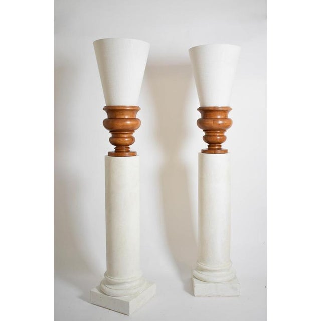Plaster Columns and Wooden Lamps Vases, Set of 2 For Sale - Image 6 of 6