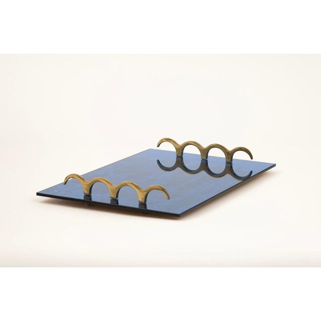 1960s Blue Glass and Brass Tray, 1960s For Sale - Image 5 of 6