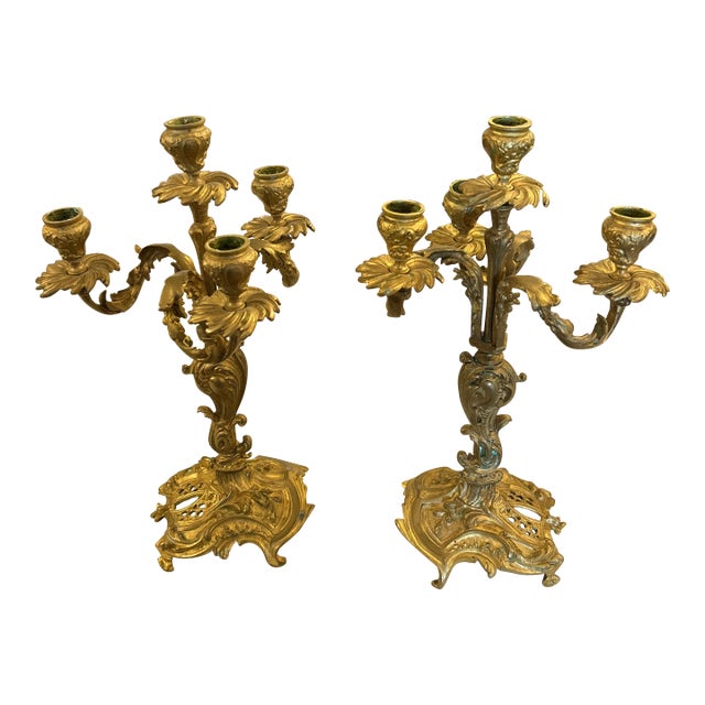 Antique Bronze Tabletop Candelabra a Pair For Sale