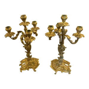Antique Bronze Tabletop Candelabra a Pair