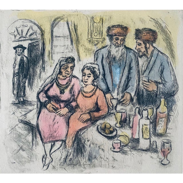 I believe the scene is of a wedding engagement. etching with extensive hand coloring (making it a unique original work of...