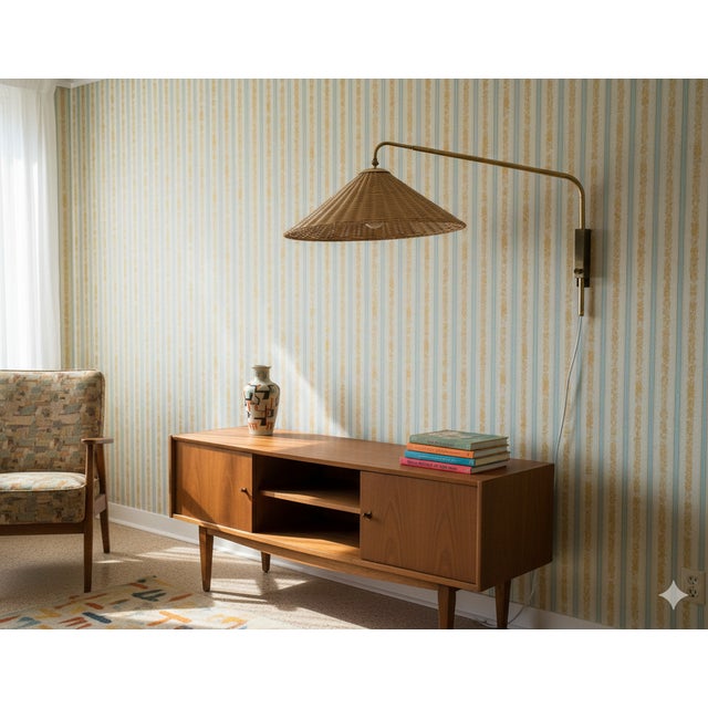 Adjustable Wall Light in Brass and Rattan by Valinte Finland, 1950s For Sale - Image 6 of 11