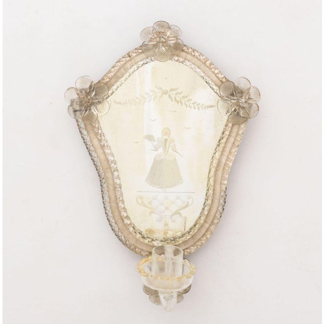 Mid 20th Century Venetian Etched Mirrored Glass Appliques, Pair For Sale - Image 5 of 10