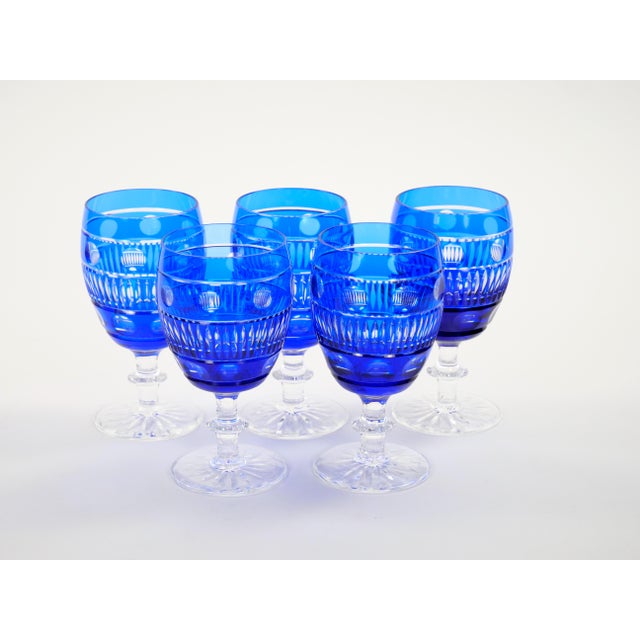 Large Val Saint Lambert Cobalt Blue Crystal Wine and Water Service for 12 People For Sale - Image 12 of 14