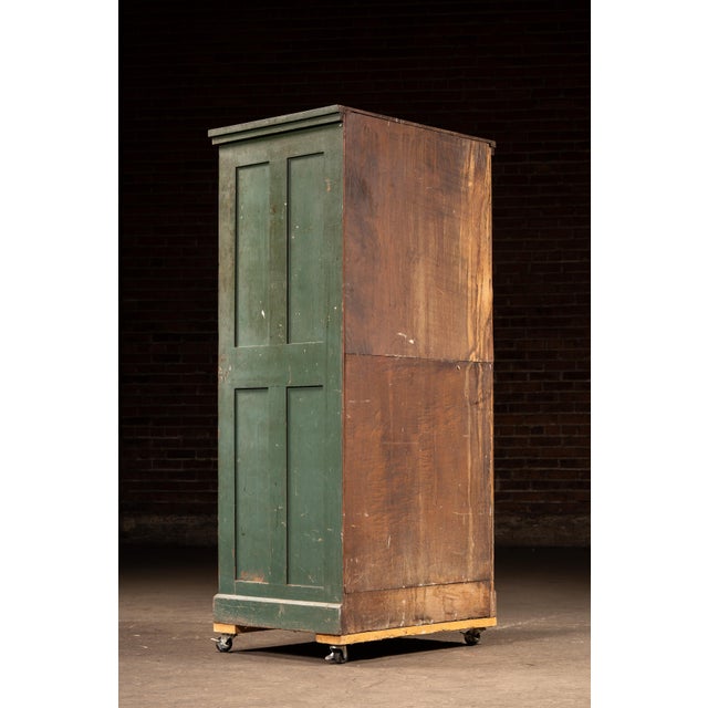 Antique Multi-Drawer Industrial Map Cabinet in Original Green Paint For Sale In Chicago - Image 6 of 14