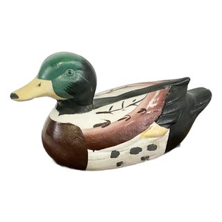 1980s Vintage Arts & Crafts Adirondack Rustic Duck Playing Card Box - 2 Decks Included For Sale