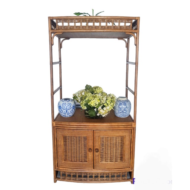 Vintage Huge Ficks Reed Style Wicker Wood Chippendale Storage Corner Tv Cabinet- 3 Piece Set For Sale In West Palm - Image 6 of 10