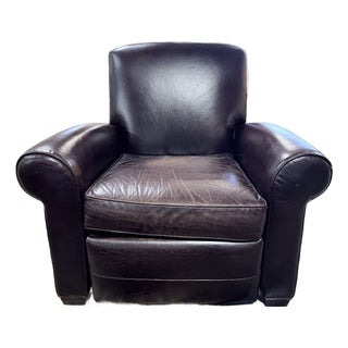 Vintage Mitchell Gold Brown Leather Recliner Club Chair For Sale