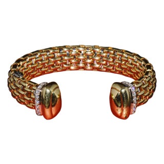 Rare Vintage Fope 1.00ct Natural Diamond Flex'it 18k Gold Open Cuff Bangle Bracelet For Sale