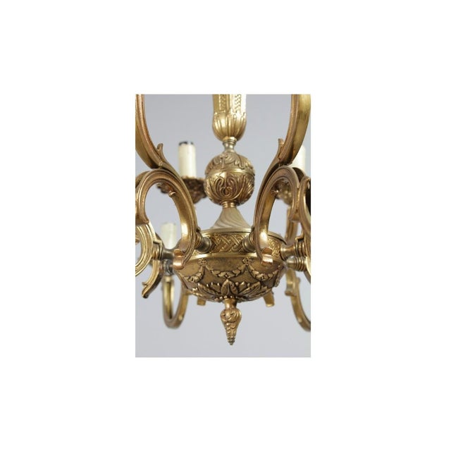 Louis XV Brass and Glass Chandelier, 1910 For Sale - Image 5 of 6