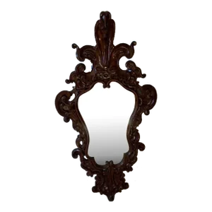 Early 20th Century Rococo Style Rosewood Carved Wall Hanging Mirror