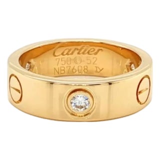 Cartier Love 3 Diamond 18k Yellow Gold 5.5mm Band Ring Size 6 W/Paper For Sale
