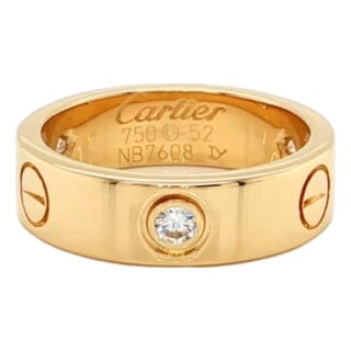 Mid 20th Century Cartier Love 3 Diamond 18k Yellow Gold 5.5mm Band Ring Size 6 w/Paper For Sale