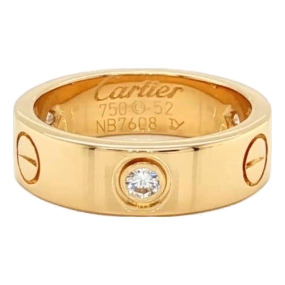 Mid 20th Century Cartier Love 3 Diamond 18k Yellow Gold 5.5mm Band Ring Size 6 w/Paper For Sale