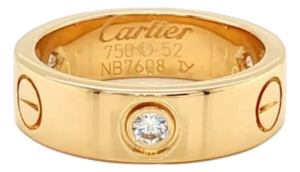 Mid 20th Century Cartier Love 3 Diamond 18k Yellow Gold 5.5mm Band Ring Size 6 w/Paper