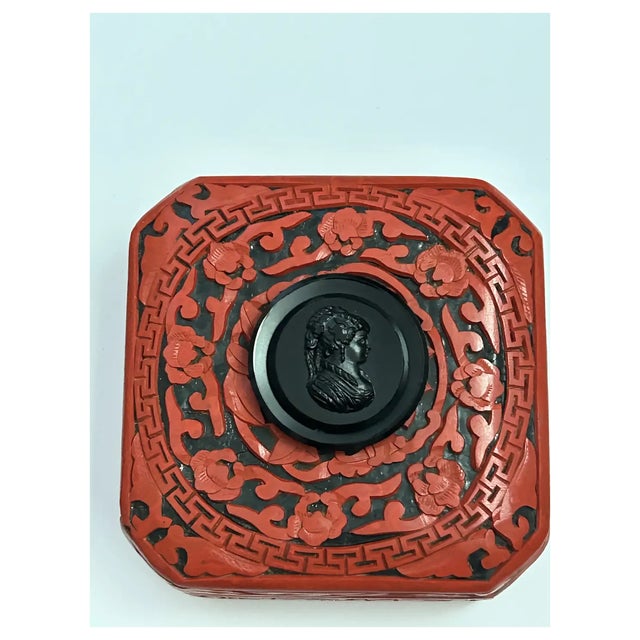 Wood Ooak Cinnabar Box/ Antique Jet Cameo For Sale - Image 7 of 12