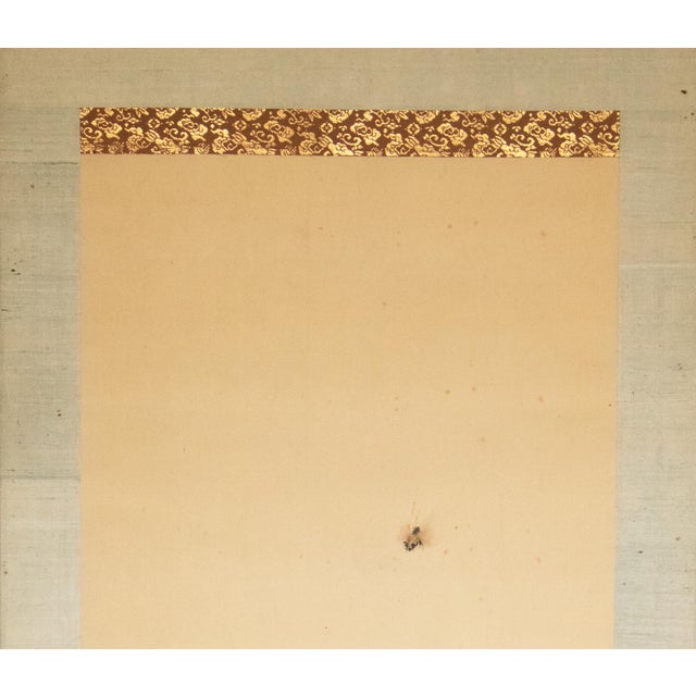 Japanese "Sleeping Cat and Peony Flower" by Shuto, Japanese Silk Scroll Watercolor Painting For Sale - Image 3 of 18