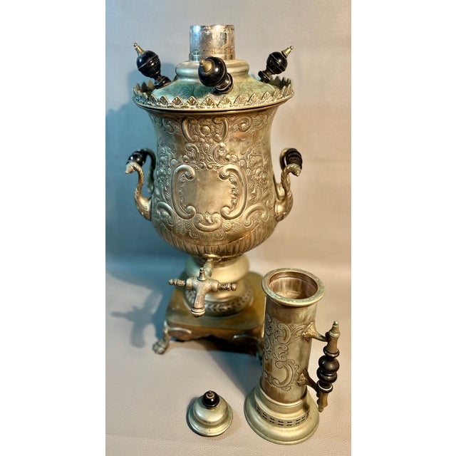 31" Tall Russian Samovar Silver Plated Decorative Embossings For Sale - Image 4 of 9