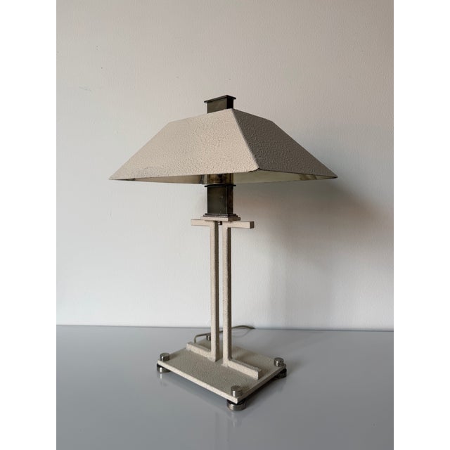 1980’s Postmodern Geometric Mixed Metal Table Lamp With Textured Shade For Sale - Image 12 of 12
