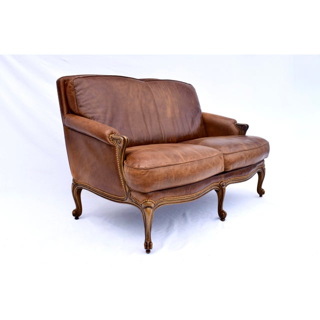 1990s Vintage Leather Loveseat After Restoration Hardware, Usa For Sale - Image 5 of 12