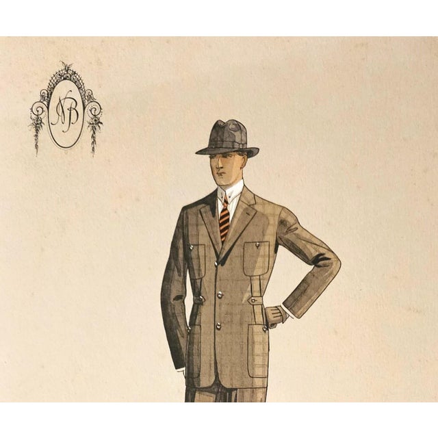 Art Deco 1920s Men's French Art Deco Fashion Lithograph For Sale - Image 3 of 4