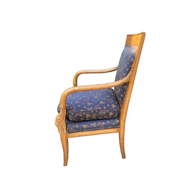 Antique French Empire Style Armchair with Carved Arm Dolphins Chinoiserie Elephant Upholstery midcentury pair of French...
