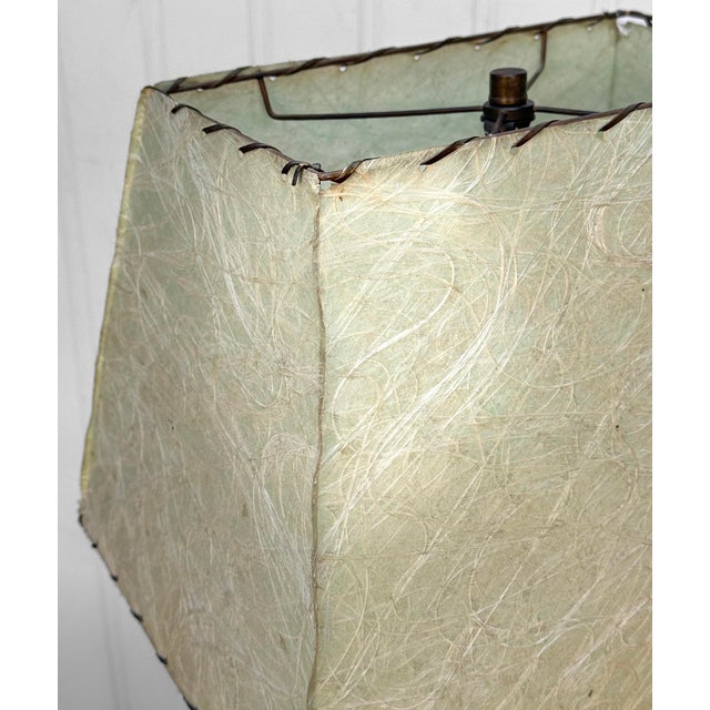 Green Mid-Century Atomic Green & Gold Ribbon Candy Table Lamp W/ Fiberglass Shade For Sale - Image 8 of 13