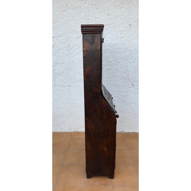 Brown Antique Spanish Carved Wooden Bureau Cabinet With Drop-Front Desk, 19th Century For Sale - Image 8 of 10
