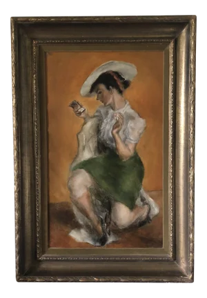 "Girl With Compact" Oil on Canvas Circa 1940