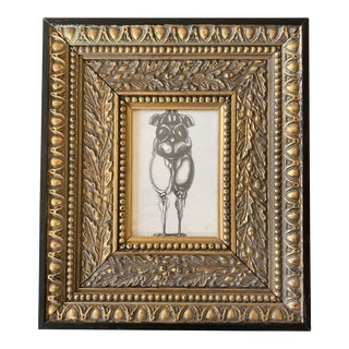 1970’s Vintage Original Female Nude Charcoal Surreal Drawing Chunky Gold Frame For Sale