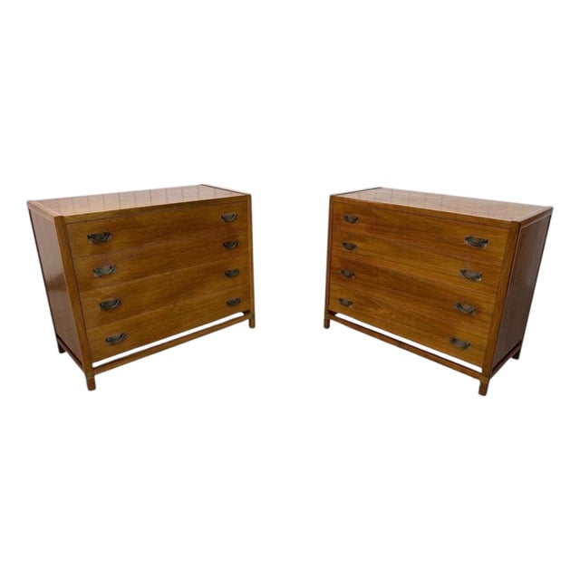 Mid-Century Modern Hickory Walnut Bachelor Chests - Set of 2 For Sale
