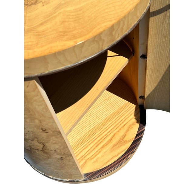 1970s Vintage Henredon Burl Drum Nightstands or Side End Tables in Scene Two 2 Design, Attributed For Sale - Image 5 of 8