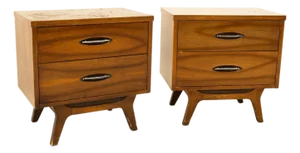 Mid-Century Modern Walnut Nightstands - Set of 2