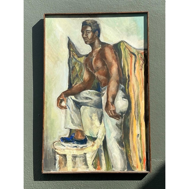 Vintage Original Oil Figural on Canvas For Sale - Image 12 of 12
