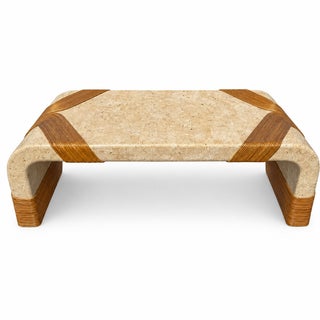 Modern Tessellated Marble & Pencil Bamboo Waterfall Style Coffee Table For Sale