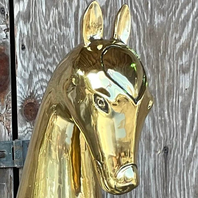 Vintage Regency Polished Brass Horse After Maitland Smith For Sale - Image 12 of 12