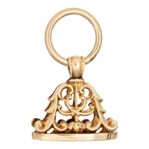 Antique Victorian Ornate Fob 14k Yellow Gold Engraved Charm Seal Vintage Jewellery