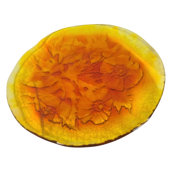 Glass Vintage Amberina Glass Raised Floral Thistle Plate, Platter For Sale - Image 7 of 7