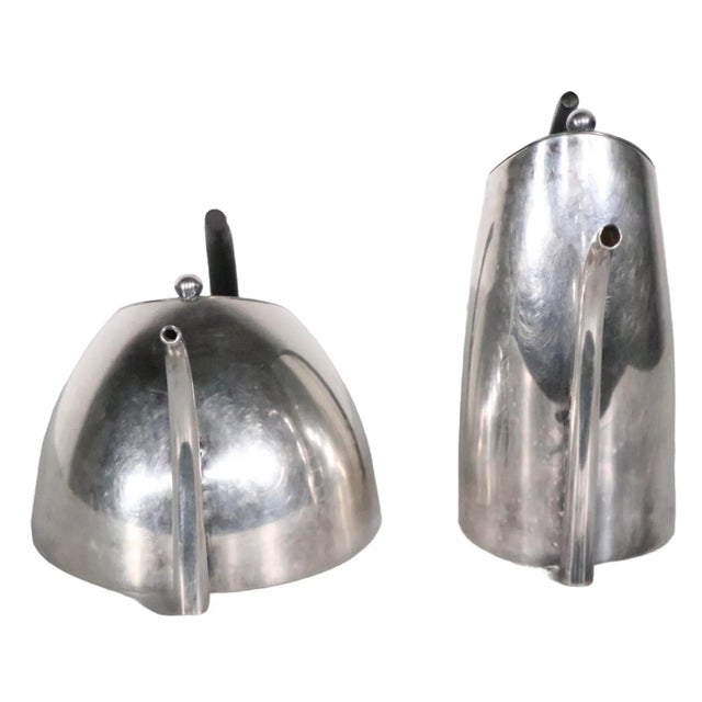 2 Pc. Postmodern Silver-Plate Coffee Tea Pot Set Made in Italy by Sabittini C 1980's For Sale - Image 9 of 13