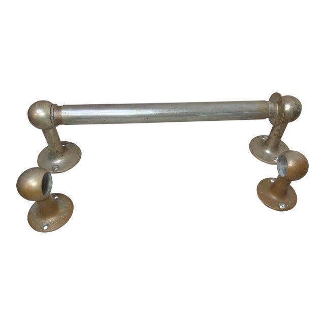 Rare Antique Industrial Nickel Plated Brass Wall Mount Towel Rack Holder Fixture For Sale