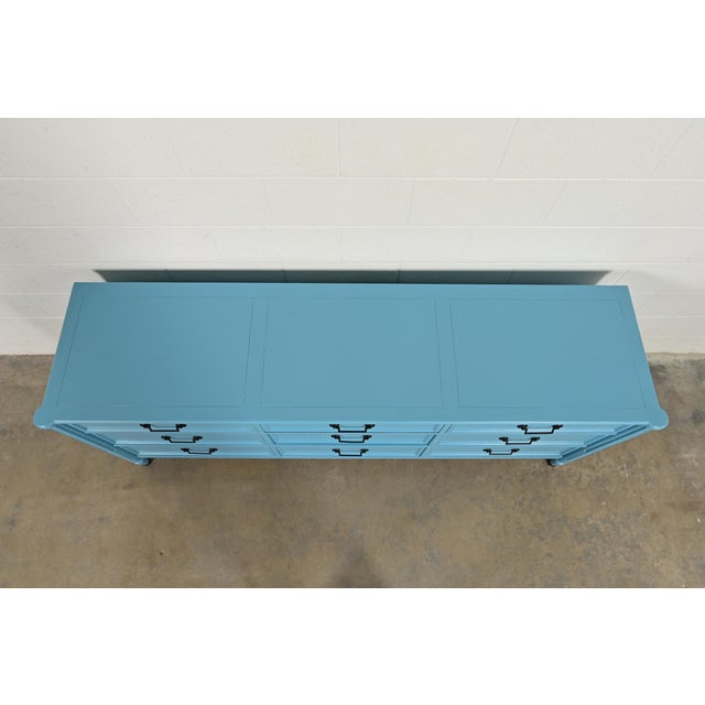 Baker Furniture French Regency Louis XVI Cerulean Blue Lacquered Dresser or Credenza, Circa 1960s For Sale - Image 9 of 12