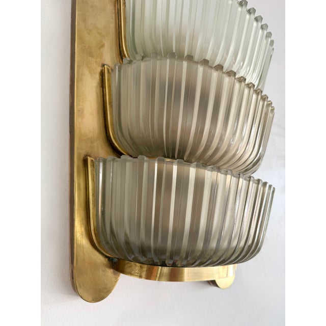 Pair of Sconces Brass and Glass by Seguso. Italy, 1940s For Sale - Image 13 of 13
