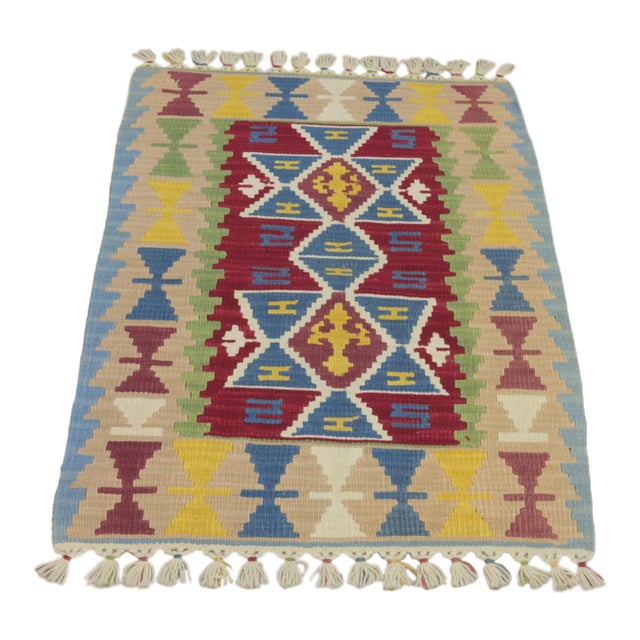 1970s Turkish Southwestern Style Hand Knotted Natural Wool Oushak Kilim Rug For Sale