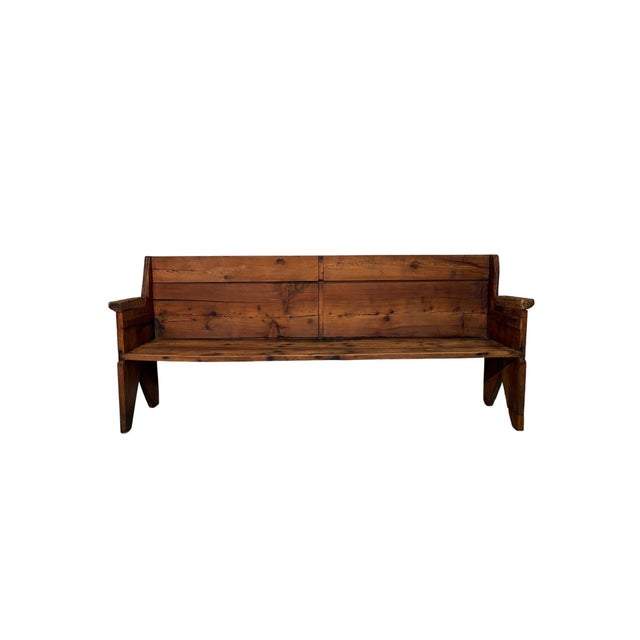 Late 19th Century Rustic Bench in Larch Wood with Backrest and Armrests For Sale - Image 5 of 5