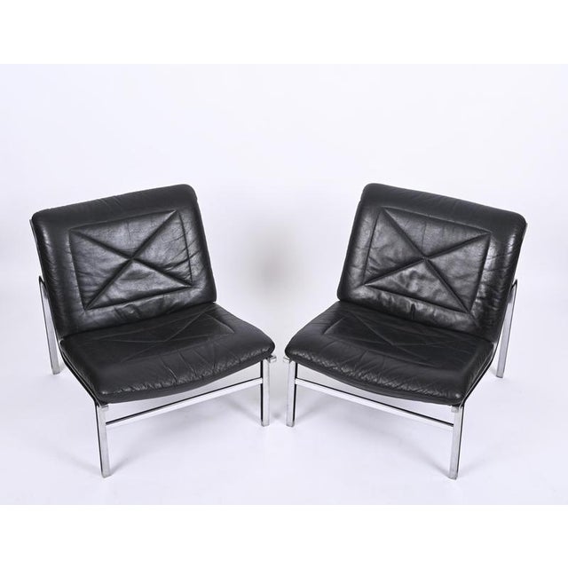 Aluline Chairs in Black Leather and Steel by Andre Vandenbeuck for Strässle, 1960s, Set of 2 For Sale - Image 13 of 18