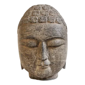 Mid 20th Century Black Stone Buddha Head Statue
