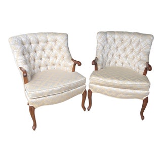 Vintage Dorothy Draper Style Tufted Ivory Chairs - a Pair For Sale